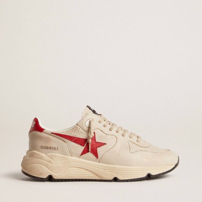Golden Goose Running Sole Shoes In Gray Nappa Leather With Red Nappa Leather Star And Heel Tab
