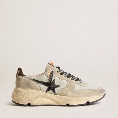 Golden Goose Running Sole Shoes In Gray Nylon With Black Star And Glitter Heel Tab