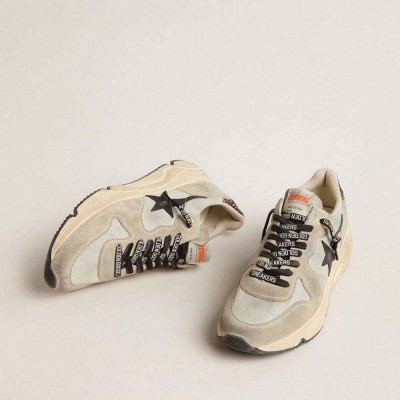 Golden Goose Running Sole Shoes In Gray Nylon With Black Star And Glitter Heel Tab