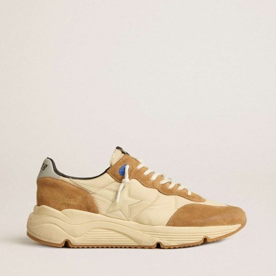 Golden Goose Running Sole Shoes In Ivory Nylon And Tobacco Suede