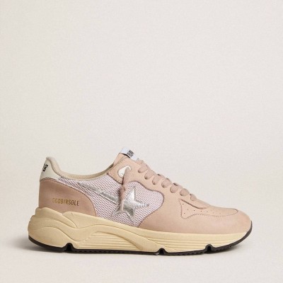 Golden Goose Running Sole Shoes In Mesh And Nubuck With Silver Metallic Leather Star