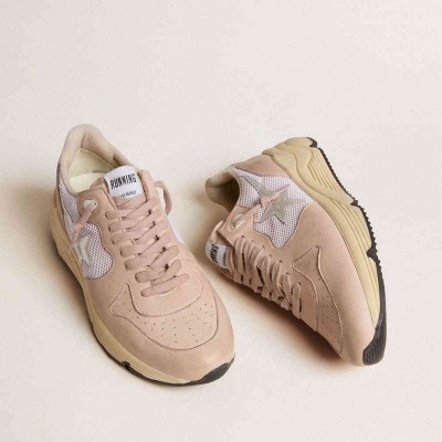Golden Goose Running Sole Shoes In Mesh And Nubuck With Silver Metallic Leather Star