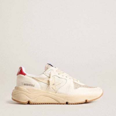 Golden Goose Running Sole Shoes In Nappa Leather With Beige Leather Star And Red Heel Tab