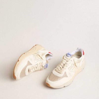 Golden Goose Running Sole Shoes In Nappa Leather With Beige Leather Star And Red Heel Tab