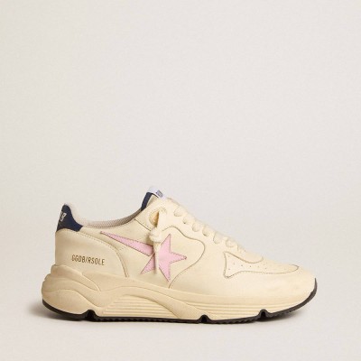 Golden Goose Running Sole Shoes In Nappa Leather With Pink Leather Star And Blue Leather Heel Tab