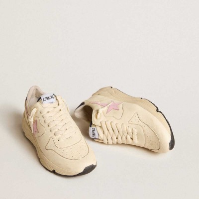Golden Goose Running Sole Shoes In Nappa Leather With Pink Leather Star And Blue Leather Heel Tab