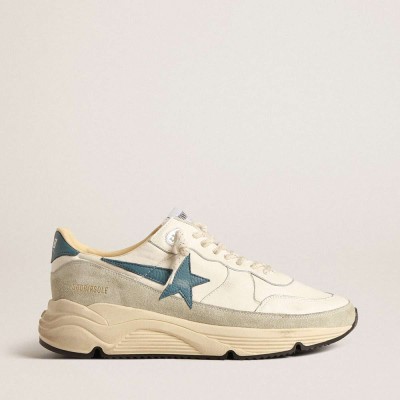 Golden Goose Running Sole Shoes In Nappa With Blue Leather Star And Suede Insert