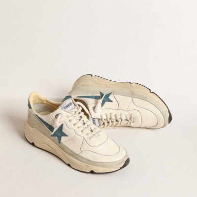 Golden Goose Running Sole Shoes In Nappa With Blue Leather Star And Suede Insert