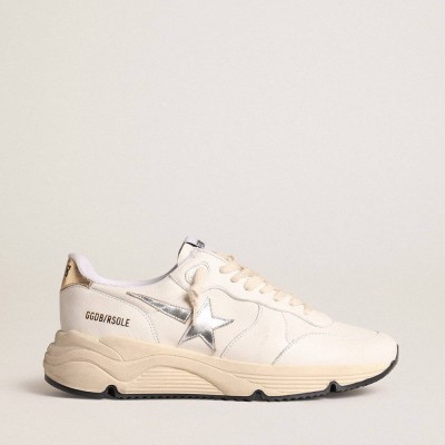 Golden Goose Running Sole Shoes In Nappa With Silver Star And Gold Leather Heel Tab