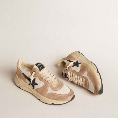 Golden Goose Running Sole Shoes In Nylon And Nubuck With Dark Blue Suede Star