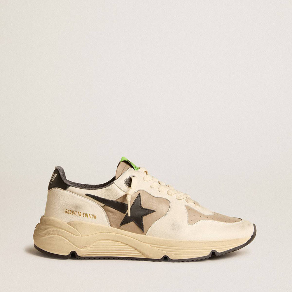 Golden Goose Running Sole LTD Shoes In Gray Leather And White Nappa With Black Leather Star