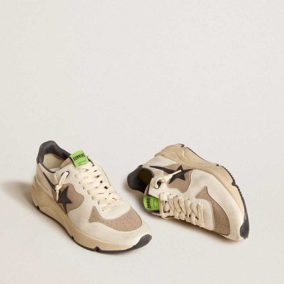 Golden Goose Running Sole LTD Shoes In Gray Leather And White Nappa With Black Leather Star