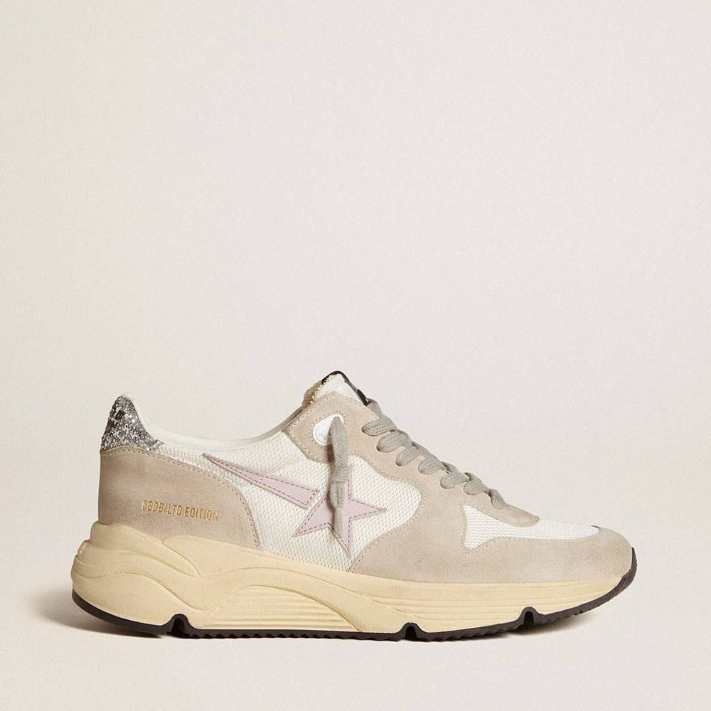 Golden Goose Running Sole LTD Shoes In Mesh With Leather Star And Glitter Heel Tab
