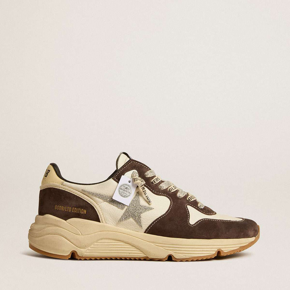 Golden Goose Running Sole LTD Shoes In Nappa And Brown Suede With A Swarovski Crystal Star