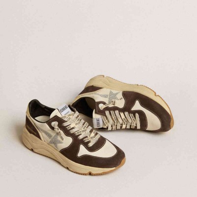 Golden Goose Running Sole LTD Shoes In Nappa And Brown Suede With A Swarovski Crystal Star