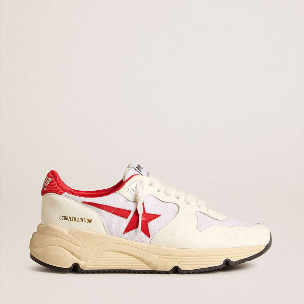 Golden Goose Running Sole LTD Shoes In White Nappa And Nylon With A Red Leather Star