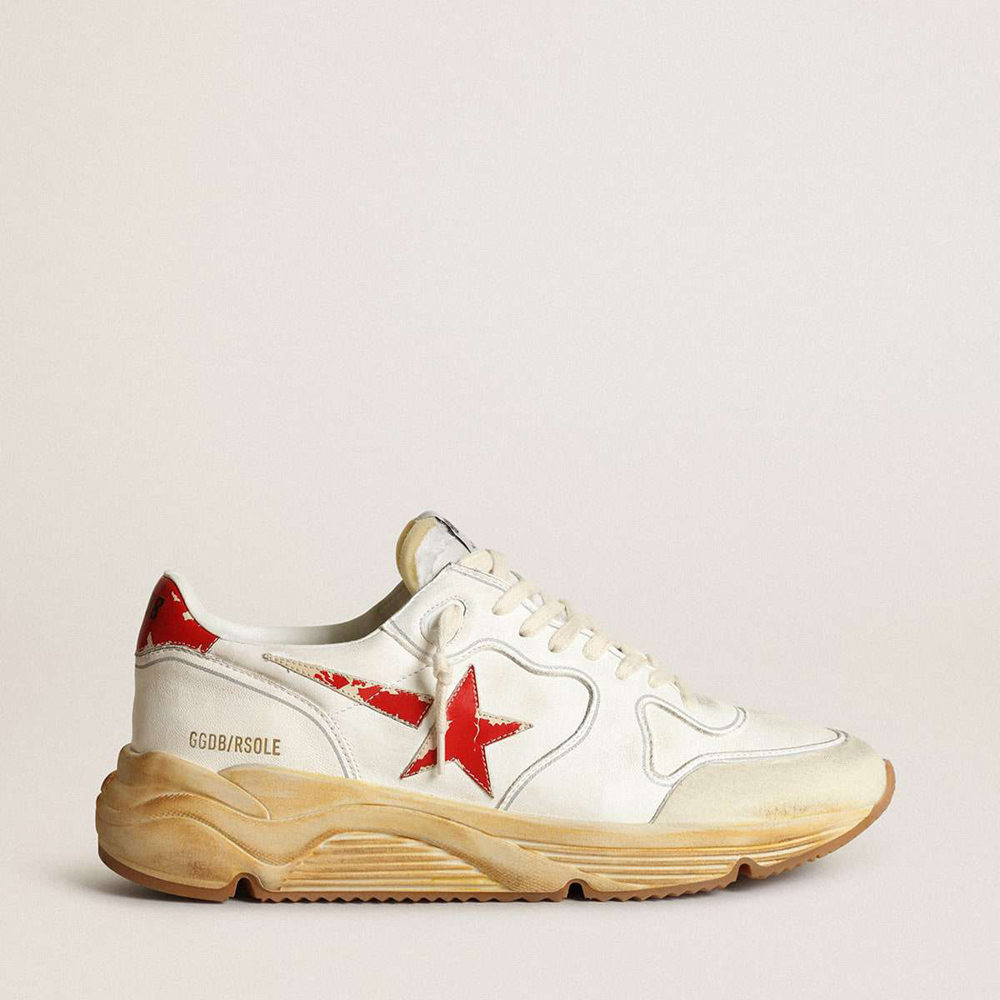 Golden Goose Running Sole Shoes With Leather Star And Heel Tab With Red Print