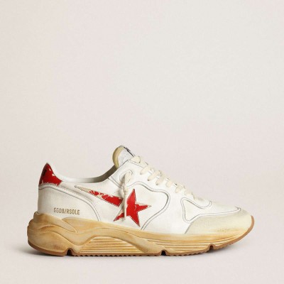 Golden Goose Running Sole Shoes With Leather Star And Heel Tab With Red Print