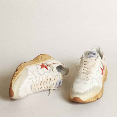Golden Goose Running Sole Shoes With Leather Star And Heel Tab With Red Print