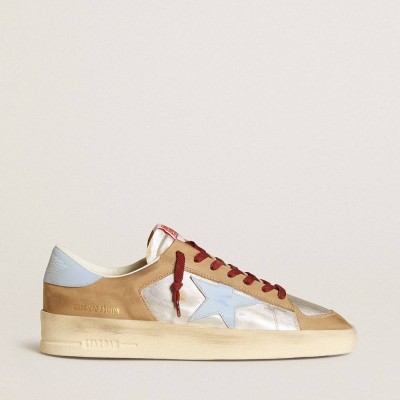 Golden Goose Silver Stardan LTD Sneakers With Light Blue Leather Star And Nubuck Inserts