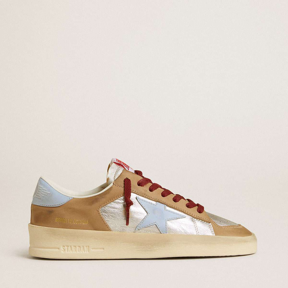 Golden Goose Silver Stardan LTD Sneakers With Light Blue Leather Star And Nubuck Inserts
