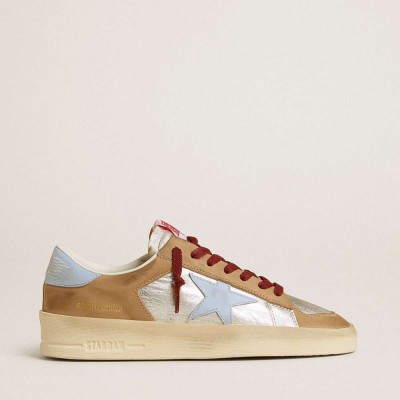 Golden Goose Silver Stardan LTD Sneakers With Light Blue Leather Star And Nubuck Inserts