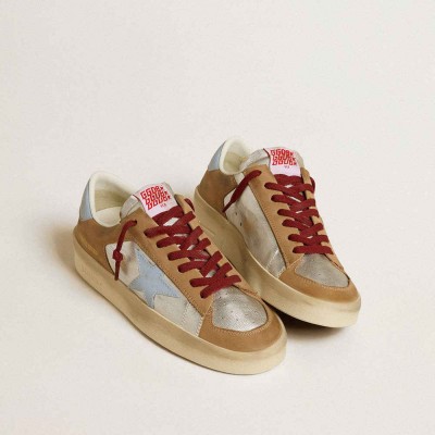 Golden Goose Silver Stardan LTD Sneakers With Light Blue Leather Star And Nubuck Inserts