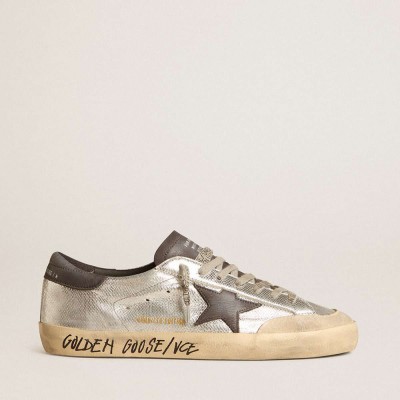 Golden Goose Silver Super-Star LTD Sneakers With Black Nubuck Star And Heel Tab