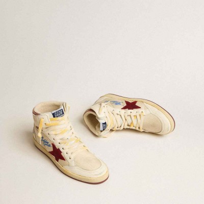 Golden Goose Sky-Star Sneakers In Beige Nylon And Nappa With Pomegranate Suede Star