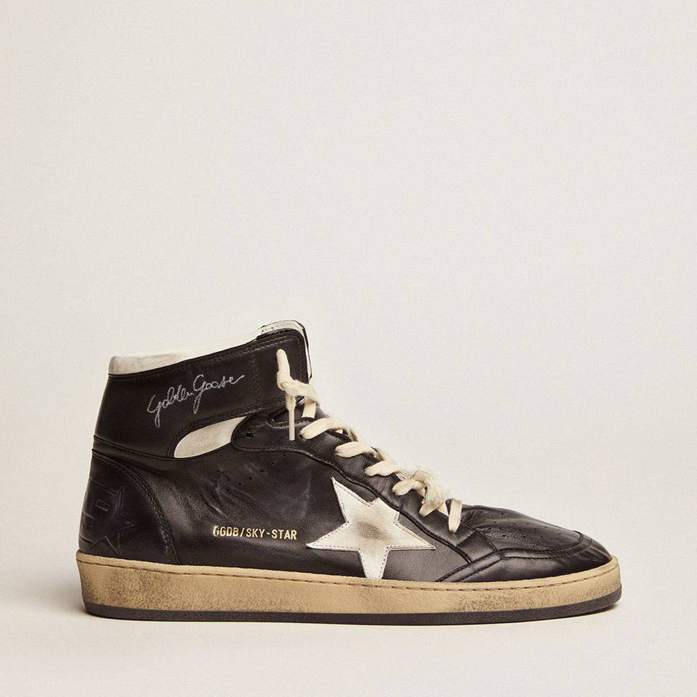 Golden Goose Sky-Star Sneakers In Black Nappa Leather With White Leather Star