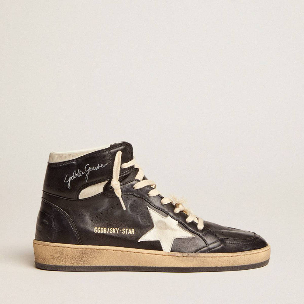 Golden Goose Sky-Star Sneakers In Black Nappa With White Star