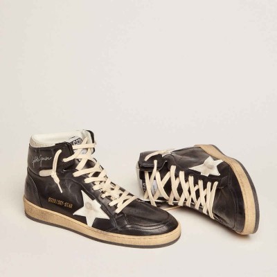 Golden Goose Sky-Star Sneakers In Black Nappa With White Star