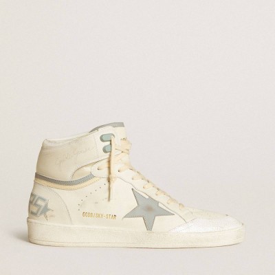 Golden Goose Sky-Star Sneakers In Leather With Light Blue Leather Star And White Heel Tab