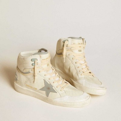 Golden Goose Sky-Star Sneakers In Leather With Light Blue Leather Star And White Heel Tab