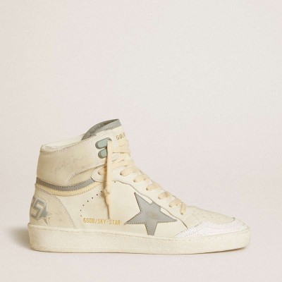 Golden Goose Sky-Star Sneakers In Leather With Light Blue Leather Star And White Heel Tab