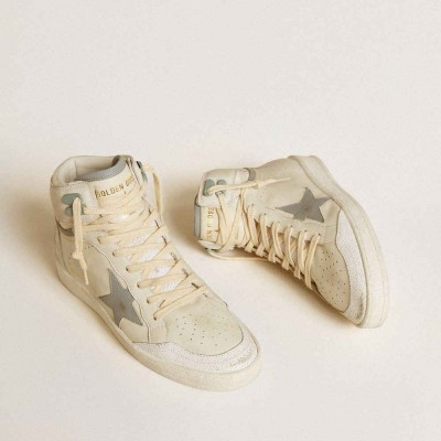 Golden Goose Sky-Star Sneakers In Leather With Light Blue Leather Star And White Heel Tab