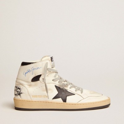 Golden Goose Sky-Star Sneakers In White Leather With Black Leather Star