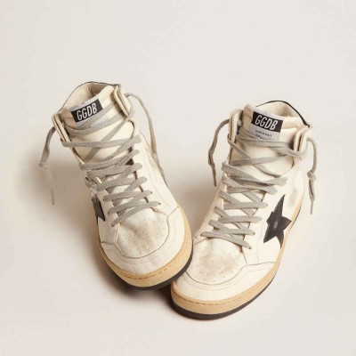 Golden Goose Sky-Star Sneakers In White Leather With Black Leather Star