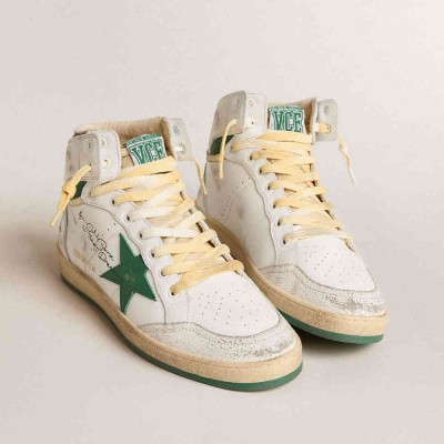 Golden Goose Sky-Star Sneakers In White Leather With Green Leather Star