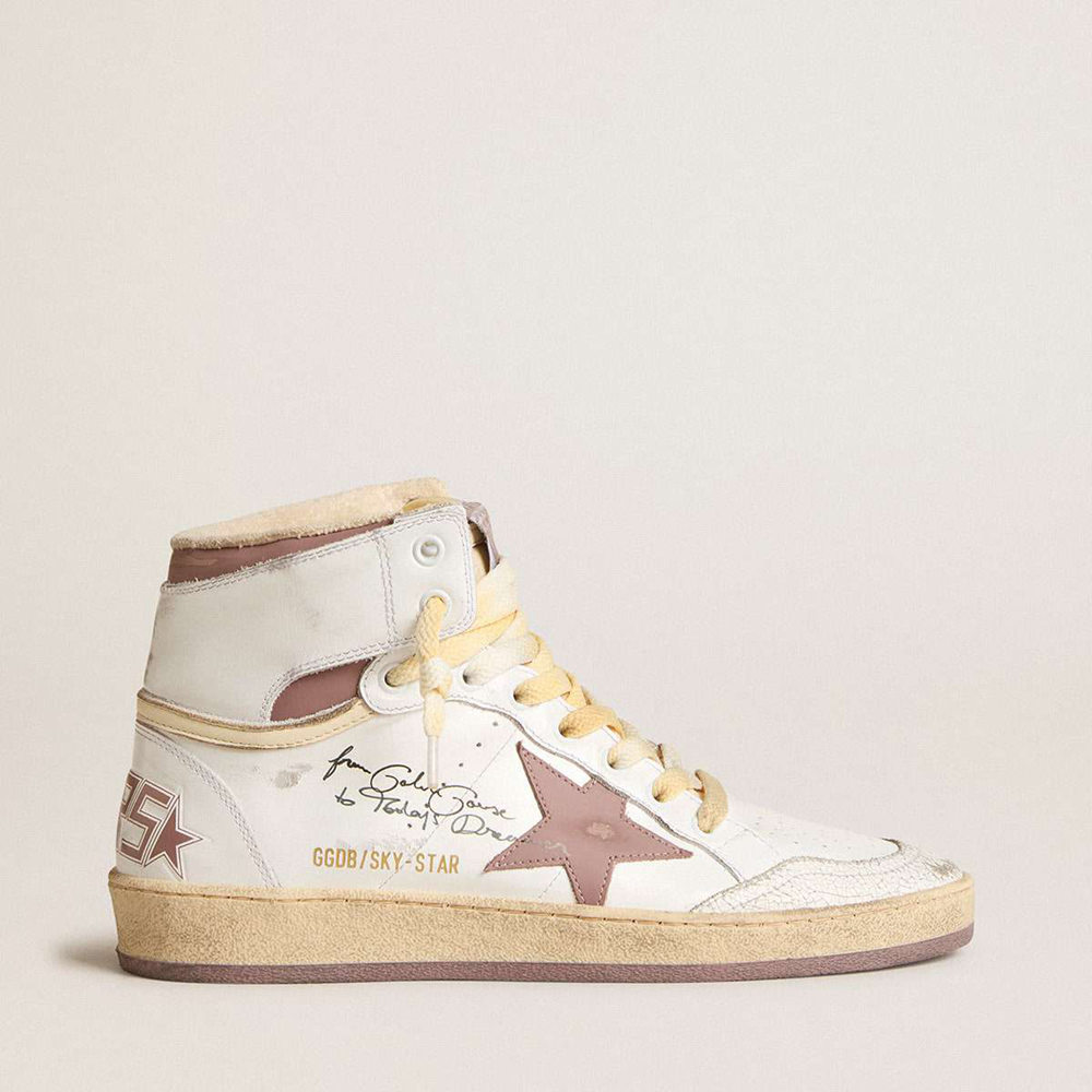 Golden Goose Sky-Star Sneakers In White Leather With Pink Leather Star