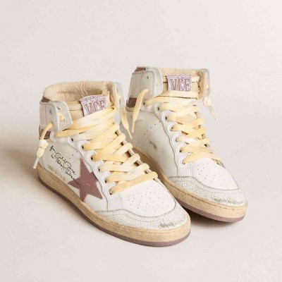 Golden Goose Sky-Star Sneakers In White Leather With Pink Leather Star
