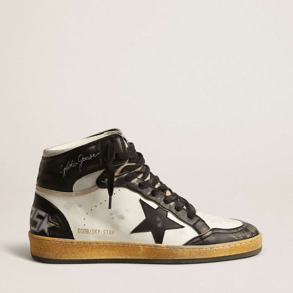 Golden Goose Sky-Star Sneakers In White Nappa Leather With Black Leather Star