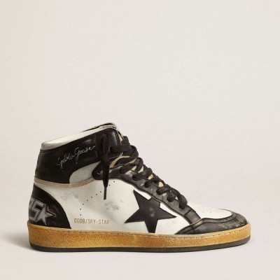 Golden Goose Sky-Star Sneakers In White Nappa Leather With Black Leather Star
