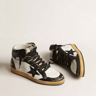 Golden Goose Sky-Star Sneakers In White Nappa Leather With Black Leather Star