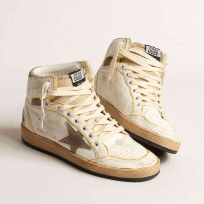 Golden Goose Sky-Star Sneakers In White Nappa Leather With Dove-gray Suede Star