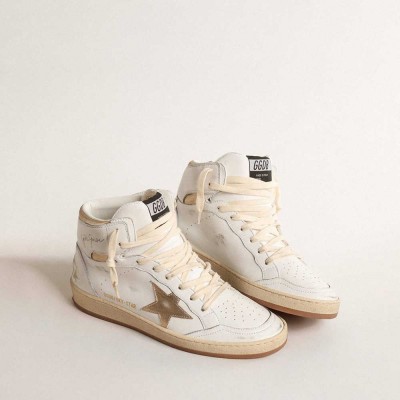 Golden Goose Sky-Star Sneakers In White Nappa Leather With Gold Metallic Leather Star And Heel Tab