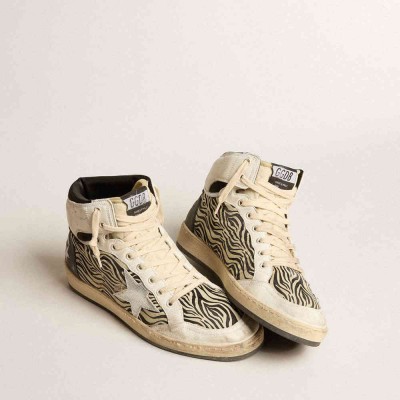 Golden Goose Sky-Star Sneakers LAB In Zebra Nappa With Textured Silver Leather Star