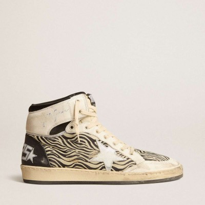 Golden Goose Sky-Star Sneakers LAB In Zebra Nappa With Textured Silver Leather Star