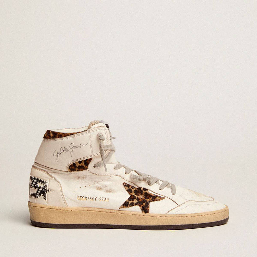 Golden Goose Sky-Star Sneakers With Signature And Leopard Print Pony Skin Inserts