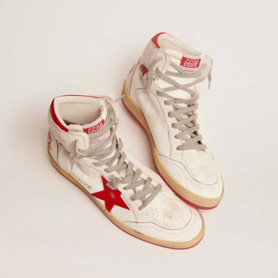 Golden Goose Sky-Star Sneakers With Signature On The Ankle And Red Inserts
